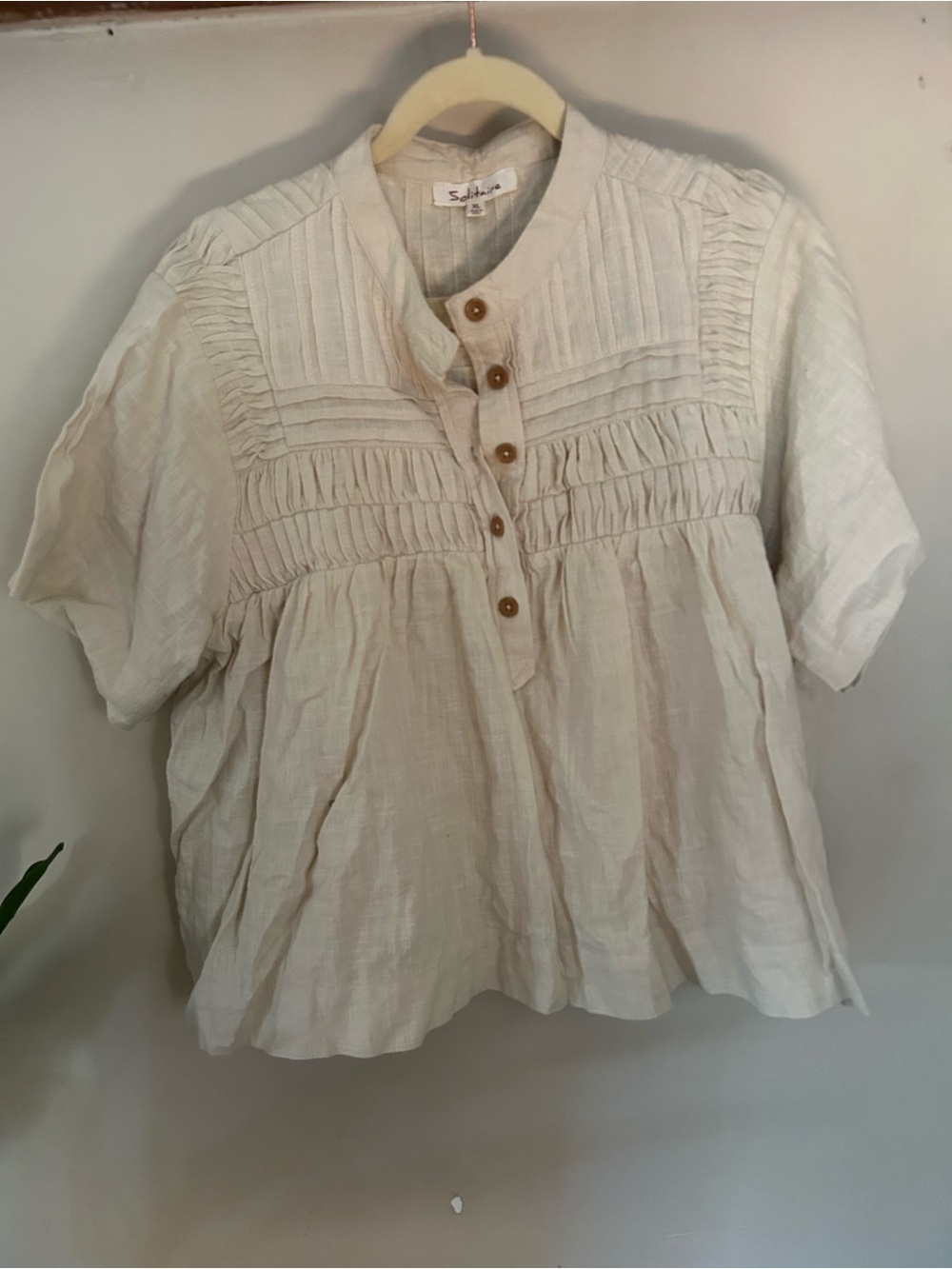 Solitaire Cream Pintuck Henley Blouse